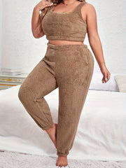 Women's Plus Size Flannel Lounge Set Soft Crop Tank Top & Joggers Home Wear