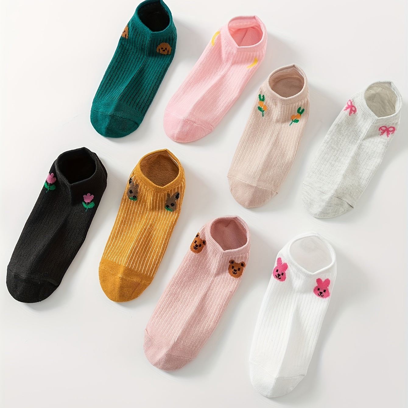 8 Pairs Cartoon Animal Print Socks & Low Cut Ankle Socks Women's Stockings