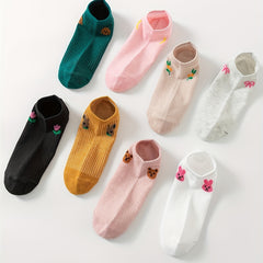 8 Pairs Cartoon Animal Print Socks & Low Cut Ankle Socks Women's Stockings