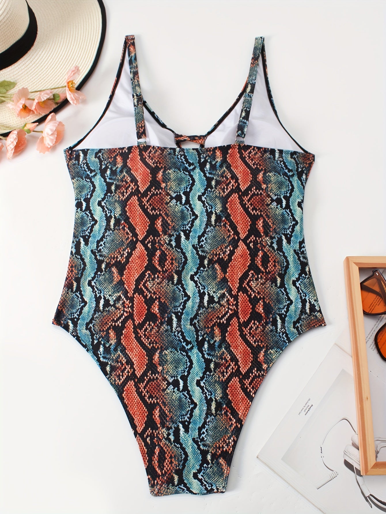 Sexy Swimsuit Women's Snake Print Cut Out One Piece