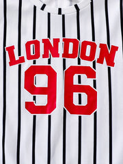 Girls Striped Team Number Crew Neck Sweatshirt For Sports Casual Outfit