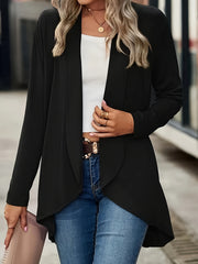 Cardigan Women's Plus Solid Long Sleeve Shawl Collar Open Front Coat