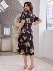 Floral Print NightDress Short Sleeve Pajama Dress Women's Sleepwear