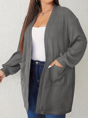Solid Waffle Pattern Long Sleeve Open Front Cardigan