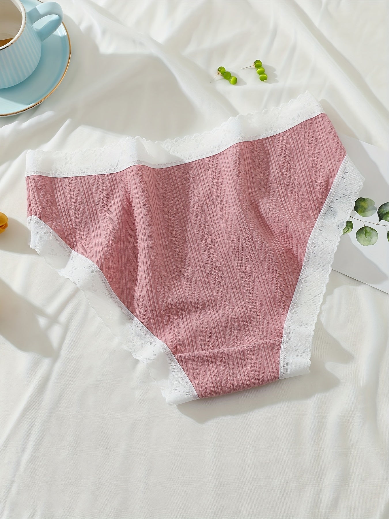 5pcs Lace Briefs Comfy Mid Rise Intimates Panties Women's Lingerie