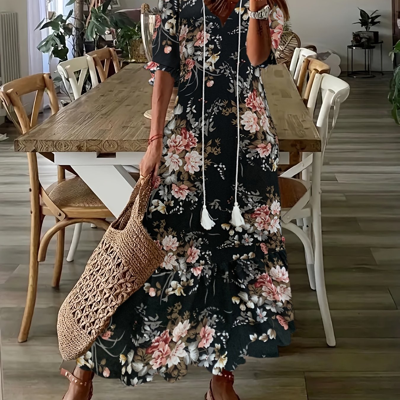 Vintage Floral Print Dress Maxi Dress Women's Clothing