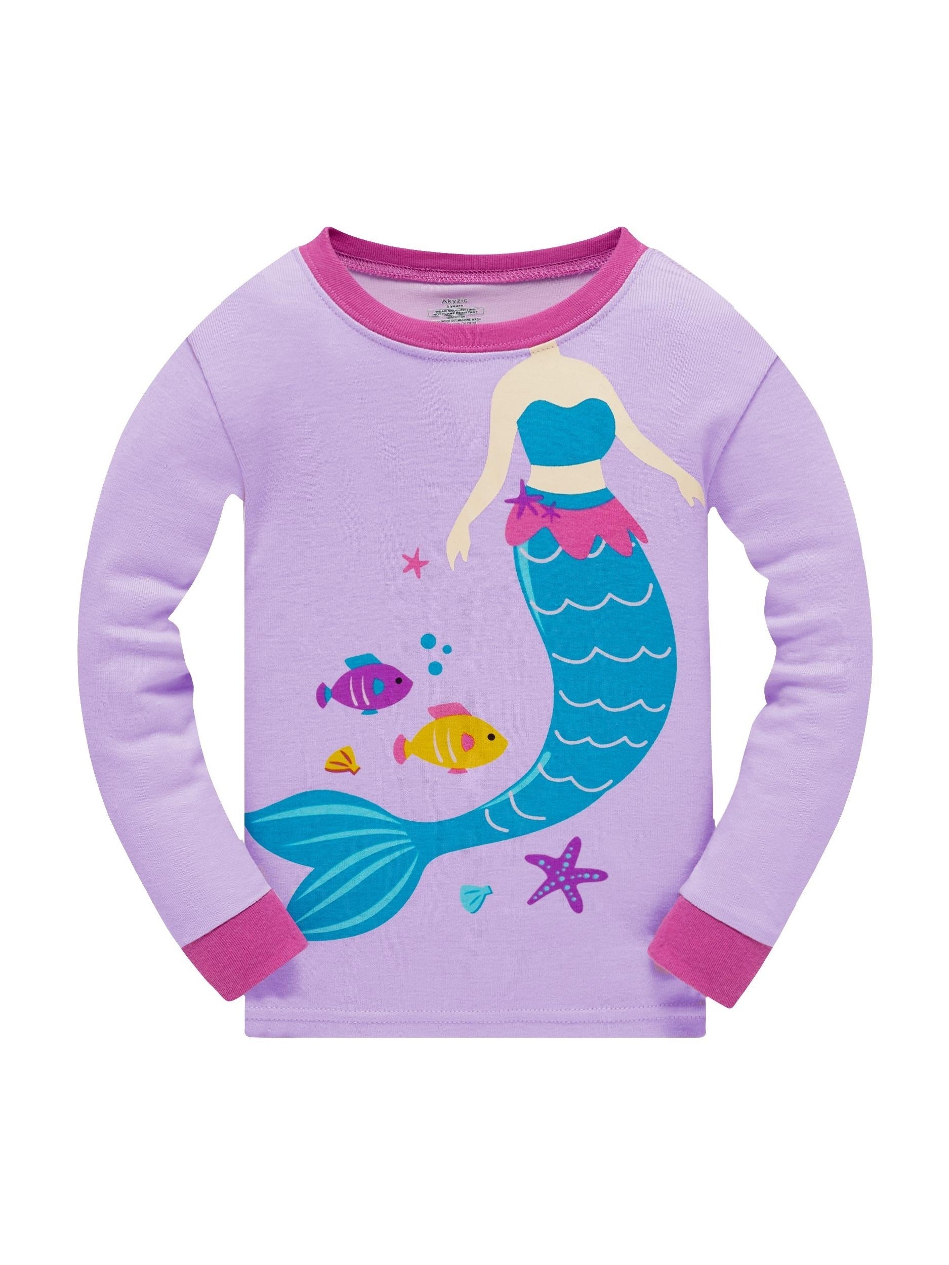 Girls Mermaid Cartoon Top & Pants Pajamas Set