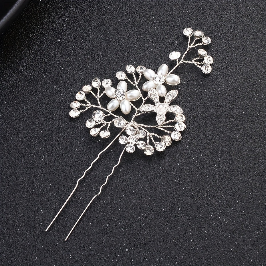 Faux Pearl Rhinestone Hairpin Alloy Hair Ornament Headgear