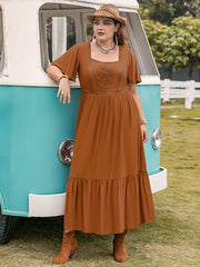 Boho Lace Maxi Smock Dress Short Sleeve Round Neck