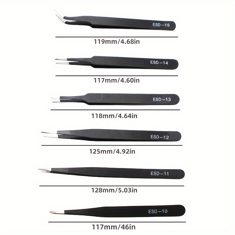 6pcs Stainless Steel Tweezers Multifunctional Tool For Model Making
