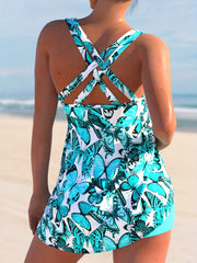 Butterfly Print Tank Top & Shorts Swimsuit Set