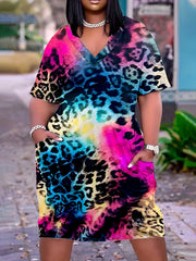 Leopard Print V-Neck Dress With Pockets