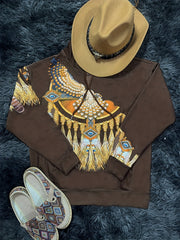 Tribal Print Kangaroo Pocket Hoodie Long Sleeve Hoodie