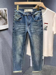 Retro Straight Leg Jeans Mens Casual Stretch Denim Pant