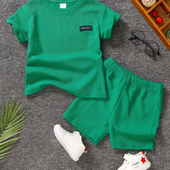 Boys Waffle Pattern Casual Outfit - T shirt & Shorts For Summer