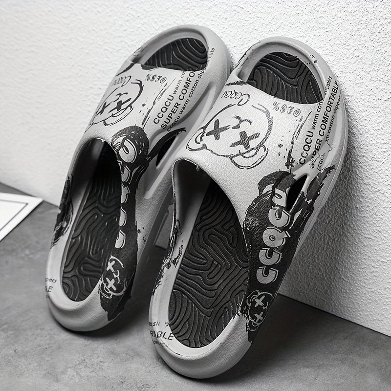 Men's Anime Print Non Slip Platform Slides Soft Sole Cloud Slides