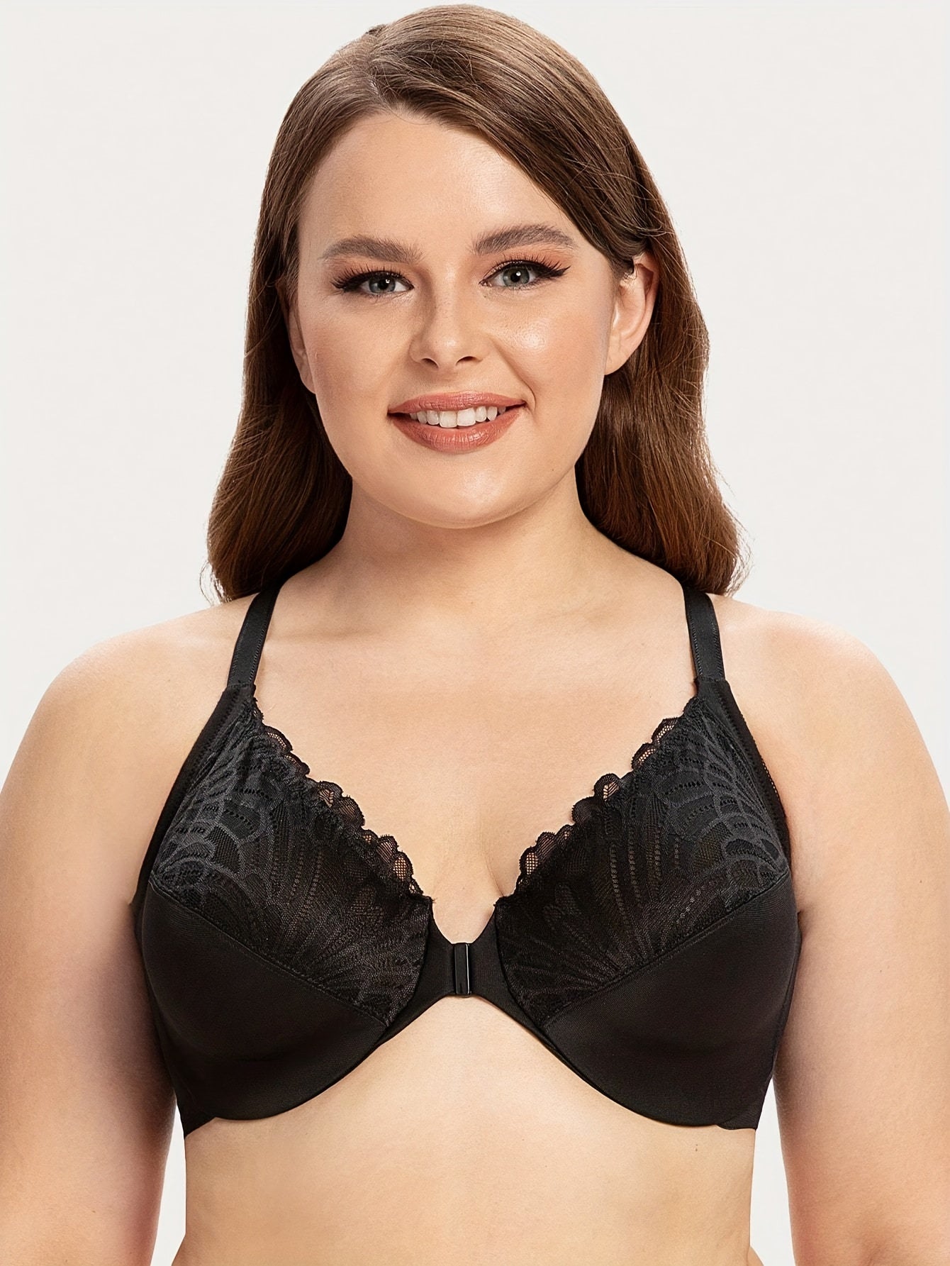 Bra Women's Lace Closure Front Racer Back Full Cover Underwire Bra