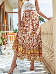 Boho Skirt Women's Plus Border Floral Print High Waist Maxi Skirt
