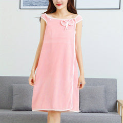 Bowknot Coral Velvet Bath Skirt Adults Wearable Bath Towel