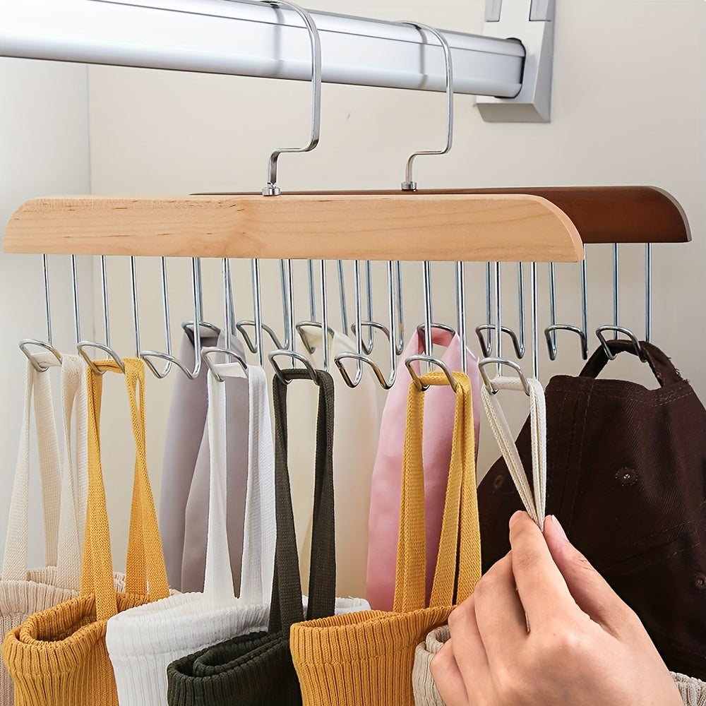 2pcs Wooden Tie Rack Belt Hanger-8 Hooks Wardrobe Tie Holder Hanging Organizer