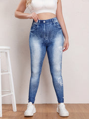 Casual Butterfly & Denim Print High Rise Leggings