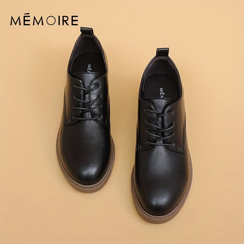 Women's Block Heel Oxfords Round Toe Lace Up Low Heel Shoes