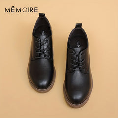 Women's Block Heel Oxfords Round Toe Lace Up Low Heel Shoes
