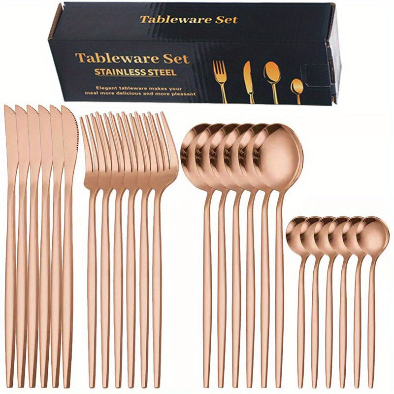 24pc Western Tableware Set with Storage Box Hotel Dinner Fork Spoon
