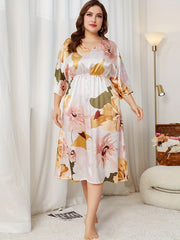 Nightdress Women's Floral Print Sleeved Sleep Dress