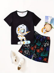 Boys Astronaut Skater Graphic T-shirt & Gamepad Shorts Set
