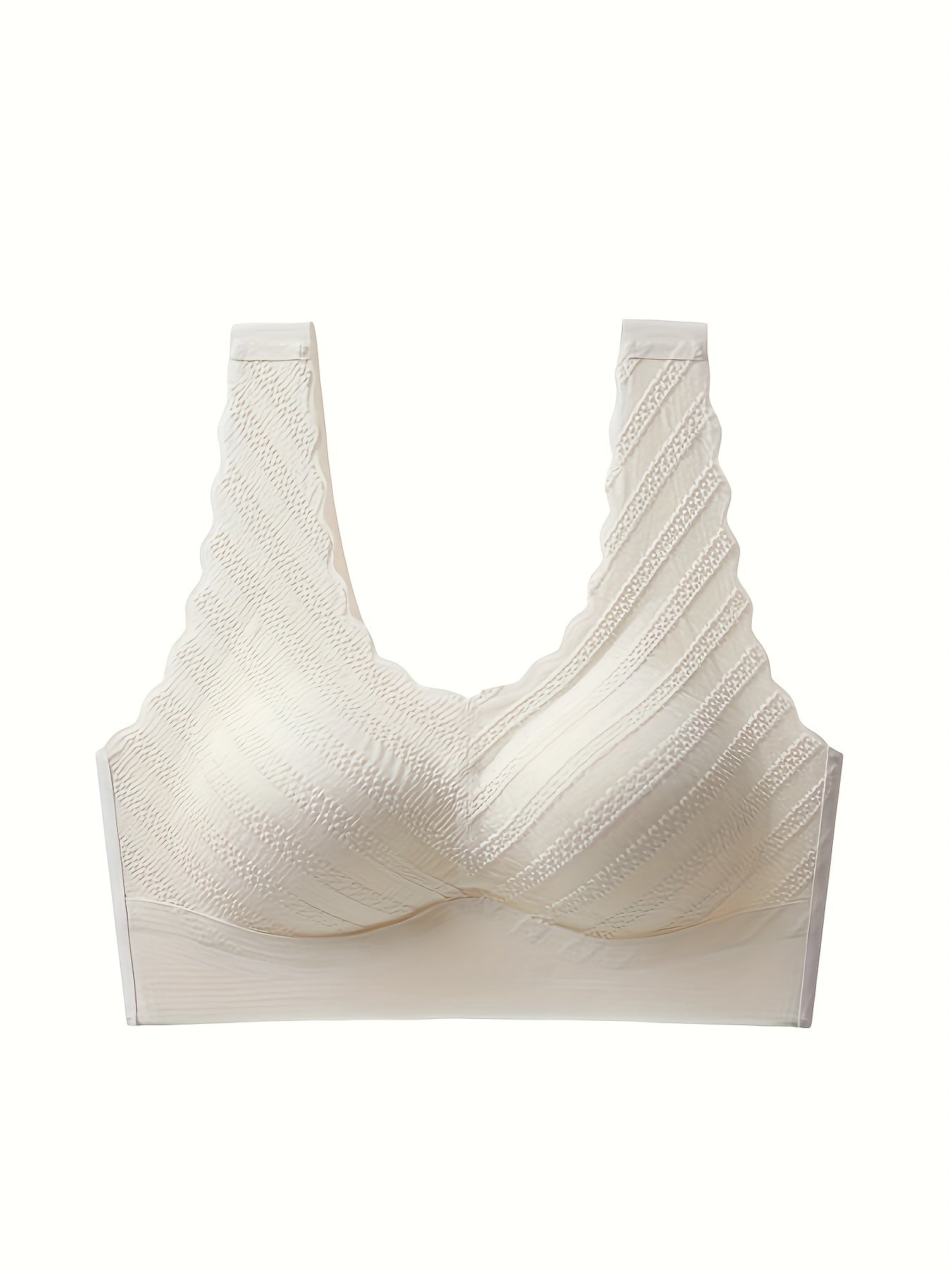 Wireless Seamless Solid Bra Scallop Trim Lingerie