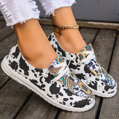 Sunflower & Dairy Cow Print Skate Shoes Lightweight Low Top Sport Shoes