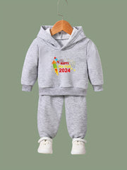 Cartoon Rockets Pattern Hooded Sweatshirt & Sweatpants Set for Girls