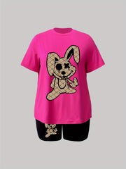 Goth Cartoon Rabbit Print Crop Top & Shorts Set