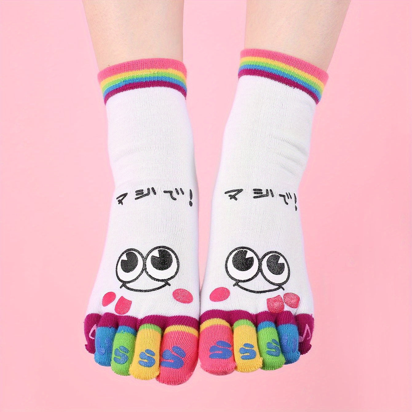 Cartoon Print Toe Socks Colorful Women's Sports Socks