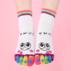 Cartoon Print Toe Socks Colorful Women's Sports Socks