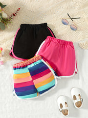 Girls' 3 Piece Shorts Rainbow Striped Casual Summer Sports Set