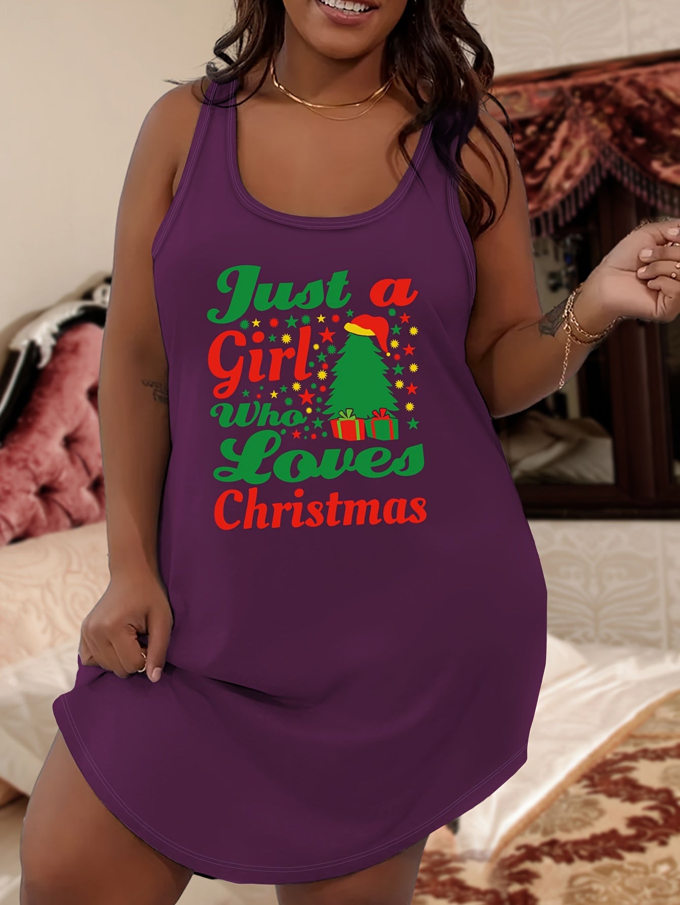 Christmas Tree Nightdress Racer Back Tank Sleep Dress