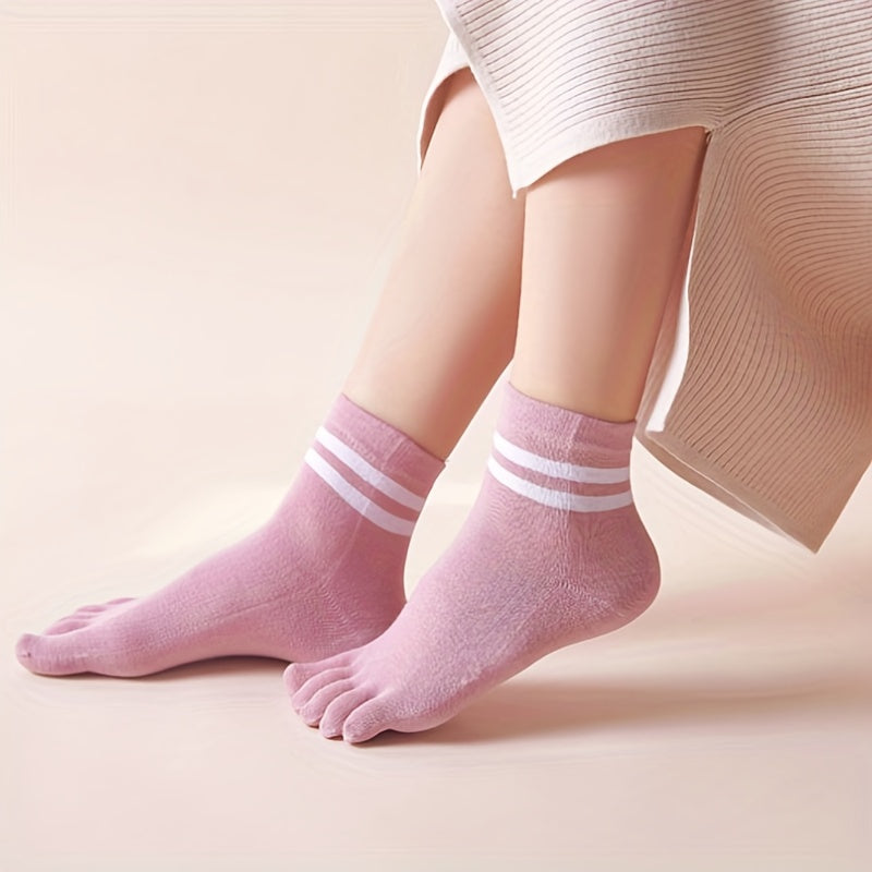 2 Pairs Striped Toe Socks Comfy & Warm Five Finger Women's Stockings