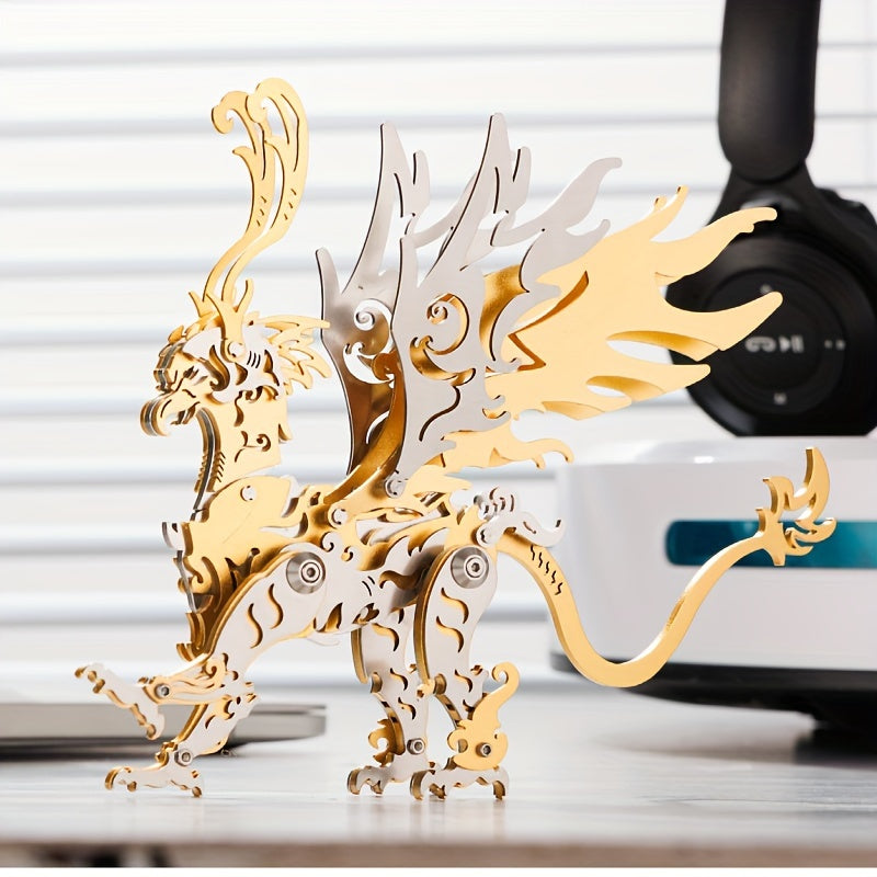 MOKR 3D Metal Dragon Puzzle Educational DIY Jigsaw Model in Silver Green Gold