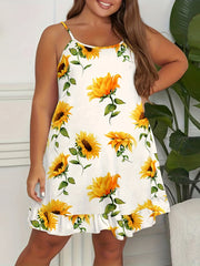 Sunflower Print Ruffle Trim Cami Sleep Dress