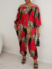 Off Shoulder Scarf Print Jumpsuit