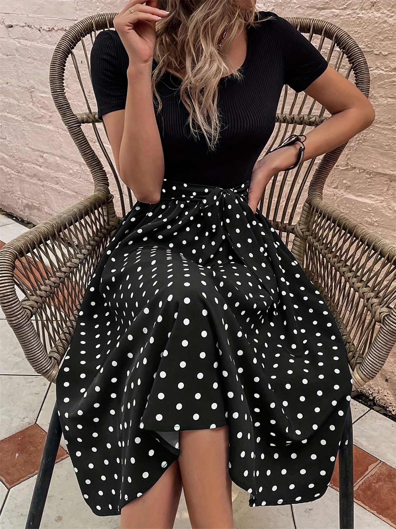 Polka Dot Print Dress Casual Short Sleeve Women's Clothing