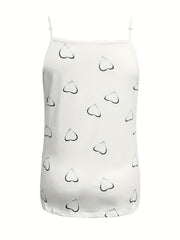 Heart Print Cami Top Women's Round Neck Stretch Cami