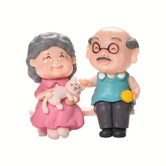 2pcs Resin Micro Landscape Trees Elderly Couple Ornaments Outdoor Decor