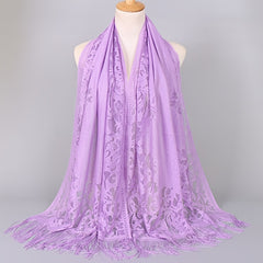 Floral Lace Scarf Shawl With Tassels Soft Mesh Fringe Wraps