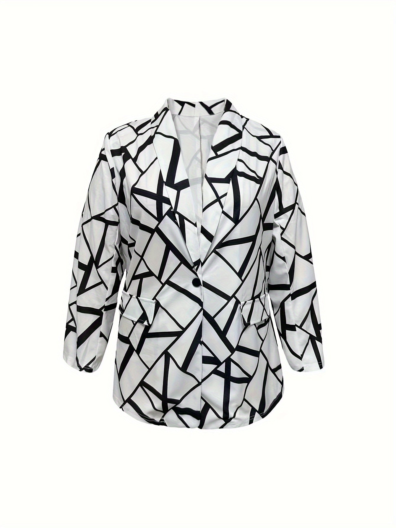 Women's Plus Geometric Print Long Sleeve Blazer
