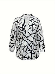 Women's Plus Geometric Print Long Sleeve Blazer