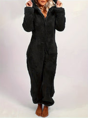 Cozy Hooded Lounge Jumpsuit Zipper Long Sleeve