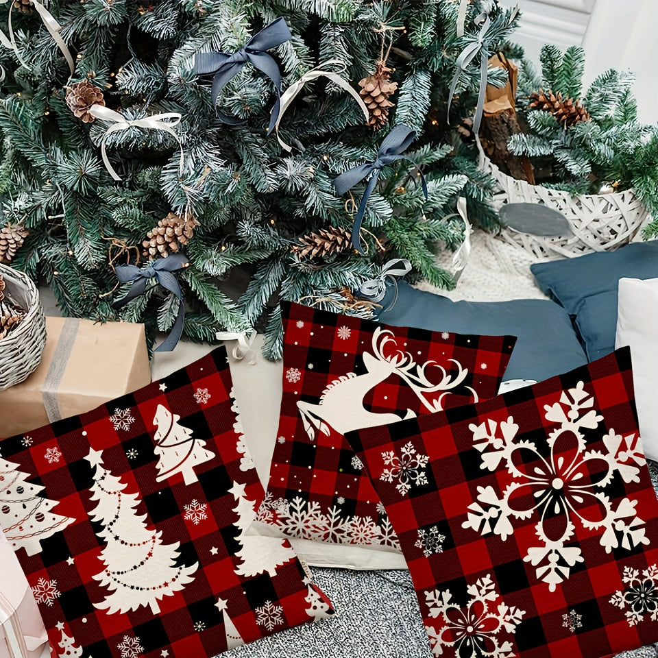 4pcs Christmas Tree Snowflake Pillow Covers for Home Decor